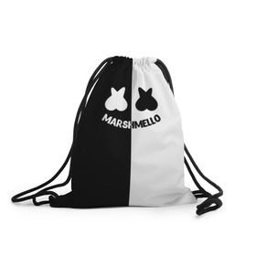 Рюкзак-мешок 3D с принтом Marshmello в городе Новоалтайск, 100% полиэстер | плотность ткани — 200 г/м2, размер — 35 х 45 см; лямки — толстые шнурки, застежка на шнуровке, без карманов и подкладки | black and white | christopher comstock | dj | marshmello | music | диджей | клубная музыка | клубняк | крис комсток | логотип | маршмэллоу | музыка | черно белый