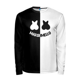 Мужской лонгслив 3D с принтом Marshmello в городе Новоалтайск, 100% полиэстер | длинные рукава, круглый вырез горловины, полуприлегающий силуэт | black and white | christopher comstock | dj | marshmello | music | диджей | клубная музыка | клубняк | крис комсток | логотип | маршмэллоу | музыка | черно белый