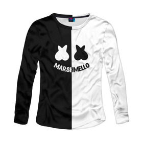 Женский лонгслив 3D с принтом Marshmello в городе Новоалтайск, 100% полиэстер | длинные рукава, круглый вырез горловины, полуприлегающий силуэт | black and white | christopher comstock | dj | marshmello | music | диджей | клубная музыка | клубняк | крис комсток | логотип | маршмэллоу | музыка | черно белый