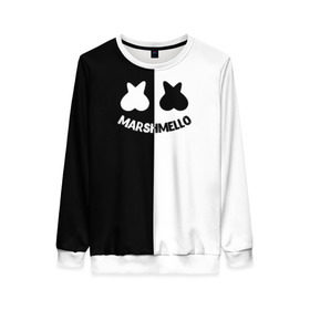 Женский свитшот 3D с принтом Marshmello в городе Новоалтайск, 100% полиэстер с мягким внутренним слоем | круглый вырез горловины, мягкая резинка на манжетах и поясе, свободная посадка по фигуре | black and white | christopher comstock | dj | marshmello | music | диджей | клубная музыка | клубняк | крис комсток | логотип | маршмэллоу | музыка | черно белый