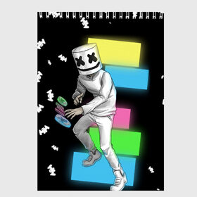 Скетчбук с принтом Marshmello в городе Новоалтайск, 100% бумага
 | 48 листов, плотность листов — 100 г/м2, плотность картонной обложки — 250 г/м2. Листы скреплены сверху удобной пружинной спиралью | dj | electro | electronic | marshmello | mask | music | зефир | маршмелоу | музыка