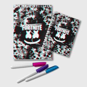 Блокнот с принтом FORTNITE & MARSHMELLO в городе Новоалтайск, 100% бумага | 48 листов, плотность листов — 60 г/м2, плотность картонной обложки — 250 г/м2. Листы скреплены удобной пружинной спиралью. Цвет линий — светло-серый
 | black white | fortnite | fortnite 2 | fortnite x | marshmello | ninja | ninja hyper streamer | ninja streamer | streamer | tyler blevins | дизайн | игра | маршмелло | ниндзя | разрушение | стиль | улыбка | фортнайт | фортнайт 2 
