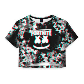 Женская футболка 3D укороченная с принтом Fortnite Marshmello (Glitch). в городе Новоалтайск, 100% полиэстер | круглая горловина, длина футболки до линии талии, рукава с отворотами | black white | fortnite | fortnite 2 | fortnite x | marshmello | ninja | ninja hyper streamer | ninja streamer | streamer | tyler blevins | дизайн | игра | маршмелло | ниндзя | разрушение | стиль | улыбка | фортнайт | фортнайт 2 