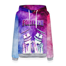 Женская толстовка 3D с принтом Fortnite & Marshmello (Color). в городе Новоалтайск, 100% полиэстер  | двухслойный капюшон со шнурком для регулировки, мягкие манжеты на рукавах и по низу толстовки, спереди карман-кенгуру с мягким внутренним слоем. | color | fortnite | fortnite 2 | fortnite x | geometry | marshmello | ninja | streamer | texture | абстракция | геометрия | дизайн | дым | игра | красочный дым | маршмелло | ниндзя | радуга | силуэт | стиль | текстура | улыбка | 