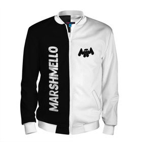 Мужской бомбер 3D с принтом Marshmello в городе Новоалтайск, 100% полиэстер | застегивается на молнию, по бокам два кармана без застежек, по низу бомбера и на воротнике - эластичная резинка | black and white | christopher comstock | dj | marshmello | music | диджей | клубная музыка | клубняк | крис комсток | логотип | маршмэллоу | музыка | черно белый