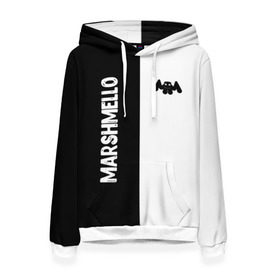 Женская толстовка 3D с принтом Marshmello в городе Новоалтайск, 100% полиэстер  | двухслойный капюшон со шнурком для регулировки, мягкие манжеты на рукавах и по низу толстовки, спереди карман-кенгуру с мягким внутренним слоем. | black and white | christopher comstock | dj | marshmello | music | диджей | клубная музыка | клубняк | крис комсток | логотип | маршмэллоу | музыка | черно белый