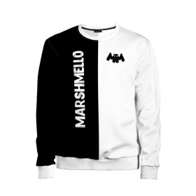 Детский свитшот 3D с принтом Marshmello в городе Новоалтайск, 100% полиэстер | свободная посадка, прямой крой, мягкая тканевая резинка на рукавах и понизу свитшота | black and white | christopher comstock | dj | marshmello | music | диджей | клубная музыка | клубняк | крис комсток | логотип | маршмэллоу | музыка | черно белый