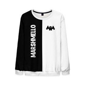 Мужской свитшот 3D с принтом Marshmello в городе Новоалтайск, 100% полиэстер с мягким внутренним слоем | круглый вырез горловины, мягкая резинка на манжетах и поясе, свободная посадка по фигуре | black and white | christopher comstock | dj | marshmello | music | диджей | клубная музыка | клубняк | крис комсток | логотип | маршмэллоу | музыка | черно белый