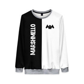 Женский свитшот 3D с принтом Marshmello в городе Новоалтайск, 100% полиэстер с мягким внутренним слоем | круглый вырез горловины, мягкая резинка на манжетах и поясе, свободная посадка по фигуре | black and white | christopher comstock | dj | marshmello | music | диджей | клубная музыка | клубняк | крис комсток | логотип | маршмэллоу | музыка | черно белый