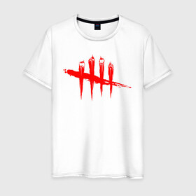 Мужская футболка хлопок с принтом DEAD BY DAYLIGHT в городе Новоалтайск, 100% хлопок | прямой крой, круглый вырез горловины, длина до линии бедер, слегка спущенное плечо. | blood | dead by daylight | game | horror | logo | red | игра | кости | кровь | лого | ужасы | хоррор | череп