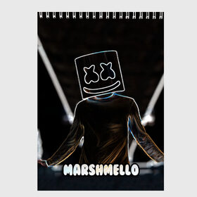 Скетчбук с принтом Marshmello в городе Новоалтайск, 100% бумага
 | 48 листов, плотность листов — 100 г/м2, плотность картонной обложки — 250 г/м2. Листы скреплены сверху удобной пружинной спиралью | marshmello | диджей | клуб | клубная музыка | маршмеллоу | маршмэлло | маршмэллоу | музыка | электронная