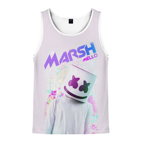 Мужская майка 3D с принтом Marshmello в городе Новоалтайск, 100% полиэстер | круглая горловина, приталенный силуэт, длина до линии бедра. Пройма и горловина окантованы тонкой бейкой | marshmello | диджей | клуб | клубная музыка | маршмеллоу | маршмэлло | маршмэллоу | музыка | электронная