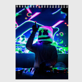 Скетчбук с принтом Marshmello в городе Новоалтайск, 100% бумага
 | 48 листов, плотность листов — 100 г/м2, плотность картонной обложки — 250 г/м2. Листы скреплены сверху удобной пружинной спиралью | marshmello | диджей | клуб | клубная музыка | маршмеллоу | маршмэлло | маршмэллоу | музыка | электронная