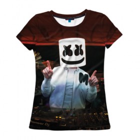 Женская футболка 3D с принтом Marshmello в городе Новоалтайск, 100% полиэфир ( синтетическое хлопкоподобное полотно) | прямой крой, круглый вырез горловины, длина до линии бедер | marshmello | диджей | клуб | клубная музыка | маршмеллоу | маршмэлло | маршмэллоу | музыка | электронная