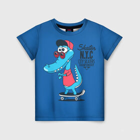 Детская футболка 3D с принтом Skate NYC в городе Новоалтайск, 100% гипоаллергенный полиэфир | прямой крой, круглый вырез горловины, длина до линии бедер, чуть спущенное плечо, ткань немного тянется | freestyle | n | skateboard | бейсболка | город | графика | движение | дикий | доска | животное | колёса | красный | крокодил | крутой | надпись | нью йорк | очки | рисунок | ролики | сила | синий | скейтборд | спорт