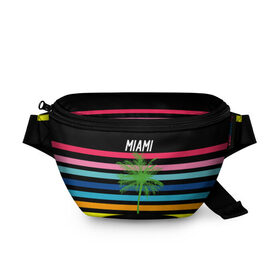 Поясная сумка 3D с принтом Miami Paradise в городе Новоалтайск, 100% полиэстер | плотная ткань, ремень с регулируемой длиной, внутри несколько карманов для мелочей, основное отделение и карман с обратной стороны сумки застегиваются на молнию | america | city | colorful | drawing | grap | miami | palm tree | paradise | recreation | resort | stripes | tree | usa | world | америка | город | графика | дерево | курорт | майами | мировой | надпись | отдых | пальма | полосы | разноцветные | рай | рису