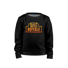 Детский свитшот хлопок с принтом FORTNITE BATTLE ROYALE в городе Новоалтайск, 100% хлопок | круглый вырез горловины, эластичные манжеты, пояс и воротник | 2019 | armor | armour | cybersport | esport | fortnite | game | llama | logo | броня | игра | киберспорт | лама | фиолетовый | фирменные цвета | фортнайт