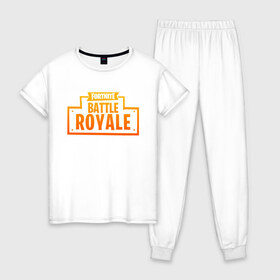 Женская пижама хлопок с принтом FORTNITE BATTLE ROYALE в городе Новоалтайск, 100% хлопок | брюки и футболка прямого кроя, без карманов, на брюках мягкая резинка на поясе и по низу штанин | 2019 | armor | armour | cybersport | esport | fortnite | game | llama | logo | броня | игра | киберспорт | лама | фиолетовый | фирменные цвета | фортнайт