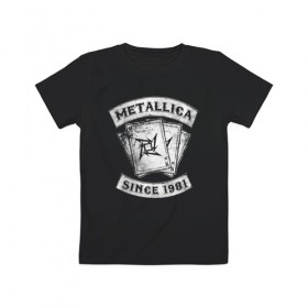 Детская футболка хлопок с принтом Metallica в городе Новоалтайск, 100% хлопок | круглый вырез горловины, полуприлегающий силуэт, длина до линии бедер | Тематика изображения на принте: heavy metal | metal | metallica | группы | метал | металлика | музыка | рок | трэш метал | хєви метал