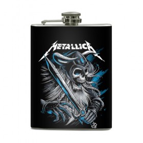 Фляга с принтом Metallica в городе Новоалтайск, металлический корпус | емкость 0,22 л, размер 125 х 94 мм. Виниловая наклейка запечатывается полностью | Тематика изображения на принте: heavy metal | metal | metallica | группы | метал | металлика | музыка | рок | трэш метал | хєви метал