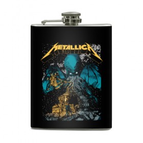 Фляга с принтом Metallica в городе Новоалтайск, металлический корпус | емкость 0,22 л, размер 125 х 94 мм. Виниловая наклейка запечатывается полностью | Тематика изображения на принте: heavy metal | metal | metallica | группы | метал | металлика | музыка | рок | трэш метал | хєви метал