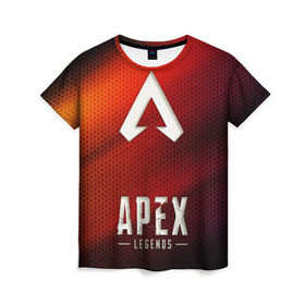 Женская футболка 3D с принтом APEX LEGENDS в городе Новоалтайск, 100% полиэфир ( синтетическое хлопкоподобное полотно) | прямой крой, круглый вырез горловины, длина до линии бедер | apex | apex legends | апекс | апекс легенд | апекс легендс | бой | игра | компьютерная игра | королевская битва | лучшее | онлайн игра | популярное | текстура | хит | шутер