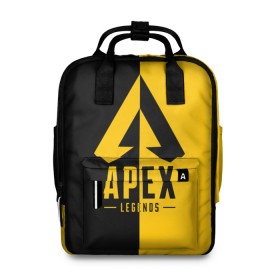 Женский рюкзак 3D с принтом APEX LEGENDS YELLOW в городе Новоалтайск, 100% полиэстер | лямки с регулируемой длиной, сверху ручки, чтобы рюкзак нести как сумку. Основное отделение закрывается на молнию, как и внешний карман. Внутри два дополнительных кармана, один из которых закрывается на молнию. По бокам два дополнительных кармашка, куда поместится маленькая бутылочка
 | apex | legend | legends | titanfall | апекс | арех | бангалор | бладхаунд | верхушки | гибралтар | каустик | лайфлайн | легенда | легенды | ледженд | леджендс | мираж | орех | рэйф | титанфол