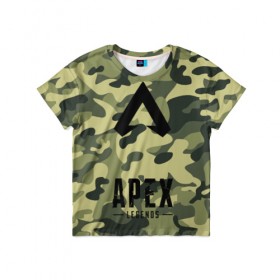 Детская футболка 3D с принтом APEX LEGENDS в городе Новоалтайск, 100% гипоаллергенный полиэфир | прямой крой, круглый вырез горловины, длина до линии бедер, чуть спущенное плечо, ткань немного тянется | apex | apex legends | апекс | апекс легенд | апекс легендс | бой | игра | компьютерная игра | королевская битва | лучшее | онлайн игра | популярное | текстура | хит | шутер