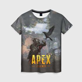 Женская футболка 3D с принтом APEX LEGENDS в городе Новоалтайск, 100% полиэфир ( синтетическое хлопкоподобное полотно) | прямой крой, круглый вырез горловины, длина до линии бедер | apex | apex legends | апекс | апекс легенд | апекс легендс | бой | игра | компьютерная игра | королевская битва | лучшее | онлайн игра | популярное | хит | шутер