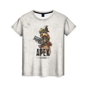 Женская футболка 3D с принтом Apex Legends в городе Новоалтайск, 100% полиэфир ( синтетическое хлопкоподобное полотно) | прямой крой, круглый вырез горловины, длина до линии бедер | apex | apex legends | titanfall | апекс | игра | королевская битва | легенд | легенда | легендс | легенды | пехота | пилот | роботы | спектры | стрелялка | титанфол | титаны | шутер