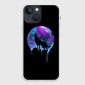 Чехол для iPhone 13 mini с принтом волк на фоне луны в городе Новоалтайск,  |  | wolf | волк | галактика | звезды | кайот | космос | луна | млечный путь | ночь | собака