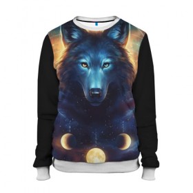 Женский свитшот 3D с принтом волк в городе Новоалтайск, 100% полиэстер с мягким внутренним слоем | круглый вырез горловины, мягкая резинка на манжетах и поясе, свободная посадка по фигуре | wolf | волк | галактика | звезды | койот | космос | луна | ночь | собака