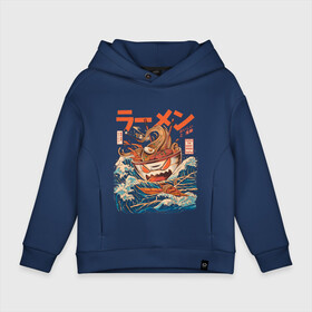 Детское худи Oversize хлопок с принтом Great Ramen off Kanagawa в городе Новоалтайск, френч-терри — 70% хлопок, 30% полиэстер. Мягкий теплый начес внутри —100% хлопок | боковые карманы, эластичные манжеты и нижняя кромка, капюшон на магнитной кнопке | kanagawa | ramen | аниме | большая волна в канагаве | рамен | рамен в канагаве