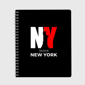 Тетрадь с принтом New York City в городе Новоалтайск, 100% бумага | 48 листов, плотность листов — 60 г/м2, плотность картонной обложки — 250 г/м2. Листы скреплены сбоку удобной пружинной спиралью. Уголки страниц и обложки скругленные. Цвет линий — светло-серый
 | Тематика изображения на принте: america | city | large | liberty | new york | sculpture | statue | symbol | usa | америка | большие | буквы | город | графика | жизни | иллюстрация | искусство | мода | нью йорк | рисунок | свободы | силуэт | символ | скульптура | статуя