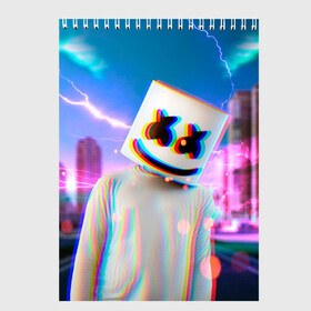 Скетчбук с принтом Marshmello Glitch в городе Новоалтайск, 100% бумага
 | 48 листов, плотность листов — 100 г/м2, плотность картонной обложки — 250 г/м2. Листы скреплены сверху удобной пружинной спиралью | christopher | comstock | dj | dotcom | fortnite | friends | glitch | marshmallow | marshmello | usa | глитч | диджей | друзья | зефир | комсток | крис | мармелад | маршмэллоу | молнии | музыка | продюсер | сша | фортнайт | хаус | электро