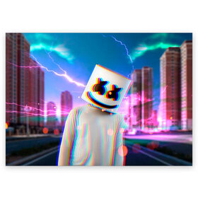 Поздравительная открытка с принтом Marshmello Glitch в городе Новоалтайск, 100% бумага | плотность бумаги 280 г/м2, матовая, на обратной стороне линовка и место для марки
 | christopher | comstock | dj | dotcom | fortnite | friends | glitch | marshmallow | marshmello | usa | глитч | диджей | друзья | зефир | комсток | крис | мармелад | маршмэллоу | молнии | музыка | продюсер | сша | фортнайт | хаус | электро