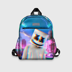 Детский рюкзак 3D с принтом Marshmello Glitch в городе Новоалтайск, 100% полиэстер | лямки с регулируемой длиной, сверху петелька, чтобы рюкзак можно было повесить на вешалку. Основное отделение закрывается на молнию, как и внешний карман. Внутри дополнительный карман. По бокам два дополнительных кармашка | christopher | comstock | dj | dotcom | fortnite | friends | glitch | marshmallow | marshmello | usa | глитч | диджей | друзья | зефир | комсток | крис | мармелад | маршмэллоу | молнии | музыка | продюсер | сша | фортнайт | хаус | электро