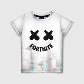 Детская футболка 3D с принтом FORTNITE x MARSHMELLO в городе Новоалтайск, 100% гипоаллергенный полиэфир | прямой крой, круглый вырез горловины, длина до линии бедер, чуть спущенное плечо, ткань немного тянется | 2019 | dj | fortnite | game | glitch | marshmello | usa | америка | глитч | игра | клубная музыка | маршмелло | музыка | музыкант | ф | фортнайт
