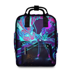 Женский рюкзак 3D с принтом League Of Legends Neon Dragon в городе Новоалтайск, 100% полиэстер | лямки с регулируемой длиной, сверху ручки, чтобы рюкзак нести как сумку. Основное отделение закрывается на молнию, как и внешний карман. Внутри два дополнительных кармана, один из которых закрывается на молнию. По бокам два дополнительных кармашка, куда поместится маленькая бутылочка
 | akali | dragon | kda | league of egends | lol | neon | дракон | неон | персонаж