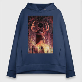 Женское худи Oversize хлопок с принтом True Detective в городе Новоалтайск, френч-терри — 70% хлопок, 30% полиэстер. Мягкий теплый начес внутри —100% хлопок | боковые карманы, эластичные манжеты и нижняя кромка, капюшон на магнитной кнопке | carcosa | true detective | каркоса | криминал | мистика | настоящий детектив | раст коул | религия | ритуал | рога | символ | эзотерика