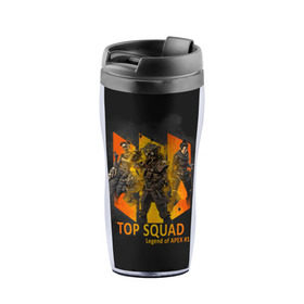 Термокружка-непроливайка с принтом Apex legends - Top squad в городе Новоалтайск, внутренняя часть — пищевой пластик, наружная часть — прозрачный пластик, между ними — полиграфическая вставка с рисунком | объем — 350 мл, герметичная крышка | 