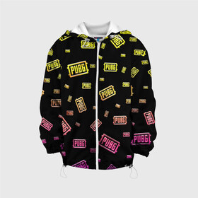 Детская куртка 3D с принтом PUBG в городе Новоалтайск, 100% полиэстер | застежка — молния, подол и капюшон оформлены резинкой с фиксаторами, по бокам — два кармана без застежек, один потайной карман на груди, плотность верхнего слоя — 90 г/м2; плотность флисового подклада — 260 г/м2 | 