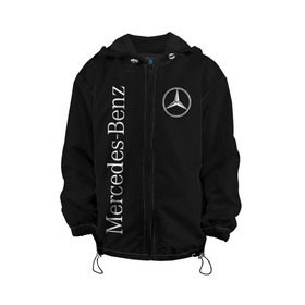 Детская куртка 3D с принтом MERCEDES-BENZ (2 стороны) в городе Новоалтайск, 100% полиэстер | застежка — молния, подол и капюшон оформлены резинкой с фиксаторами, по бокам — два кармана без застежек, один потайной карман на груди, плотность верхнего слоя — 90 г/м2; плотность флисового подклада — 260 г/м2 | Тематика изображения на принте: amg | benz | carbon | logo | mercedes | амг | бенз | бенс | бенц | гелик | карбон | лого | мерин | мерс | мерседес | на спине