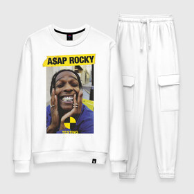Женский костюм хлопок с принтом A$AP ROCKY в городе Новоалтайск, 100% хлопок | на свитшоте круглая горловина, мягкая резинка по низу. Брюки заужены к низу, на них два вида карманов: два 