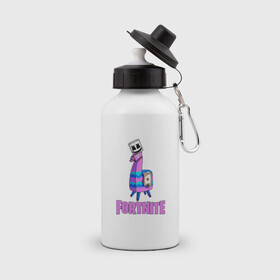Бутылка спортивная с принтом Lama Marshmello  в городе Новоалтайск, металл | емкость — 500 мл, в комплекте две пластиковые крышки и карабин для крепления | Тематика изображения на принте: battle | dj | epic | fortnite | games | marshmallow | marshmello | royale | save | soldier | world | битва | диджей | королевская | маршмэллоу | солдат | фортнайт