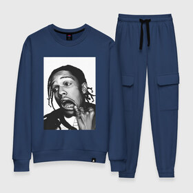 Женский костюм хлопок с принтом A$AP ROCKY в городе Новоалтайск, 100% хлопок | на свитшоте круглая горловина, мягкая резинка по низу. Брюки заужены к низу, на них два вида карманов: два 