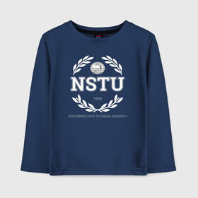 Детский лонгслив хлопок с принтом NSTU в городе Новоалтайск, 100% хлопок | круглый вырез горловины, полуприлегающий силуэт, длина до линии бедер | novosibirsk state technical university | институт | нгту | новосибирский государственный технический университет | студент | универ | университет