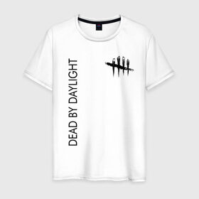 Мужская футболка хлопок с принтом DEAD BY DAYLIGHT (2 стороны) в городе Новоалтайск, 100% хлопок | прямой крой, круглый вырез горловины, длина до линии бедер, слегка спущенное плечо. | by daylight | daylight | dead | бай | дайлайт | до рассвета | дожить | дэад | дэд | дэйлайт | к рассвету | мертвы | не выход | страшилка | ужастик | хорор | хоррор | это