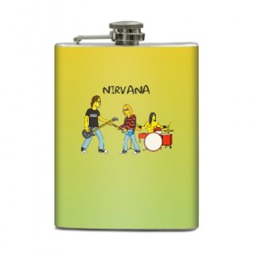 Фляга с принтом Nirvana в стиле simpsons в городе Новоалтайск, металлический корпус | емкость 0,22 л, размер 125 х 94 мм. Виниловая наклейка запечатывается полностью | Тематика изображения на принте: 
