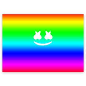 Поздравительная открытка с принтом Marshmello COLORS в городе Новоалтайск, 100% бумага | плотность бумаги 280 г/м2, матовая, на обратной стороне линовка и место для марки
 | christopher comstock | dj | marshmello | music | диджей | клубная музыка | клубняк | крис комсток | логотип | маршмэллоу | музыка